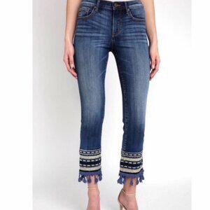 Driftwood Colette Embroidered Western Fringe Trim Jeans 25 Cropped Stretch Boho